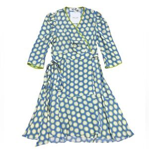 Diane Von Furstenberg Sz 6 Dress DVF Blue & Yellow Charlene Polka dot Wrap